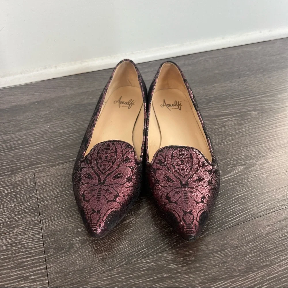Amalfi by Rangoni Pointed-Toe Dress Loafers with Metallic Burgundy Made in Italy